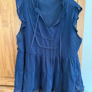 Women’s Navy Swiss Dot Peasant Top